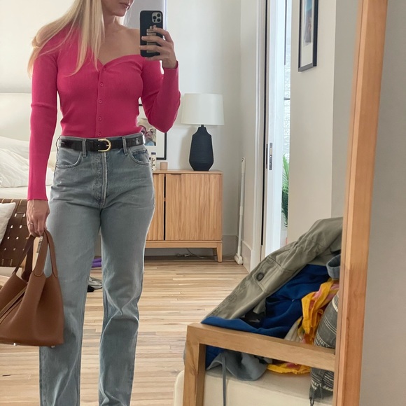 STAUD Pink Off-Shoulder Ribbed Top - Picture 2 of 6